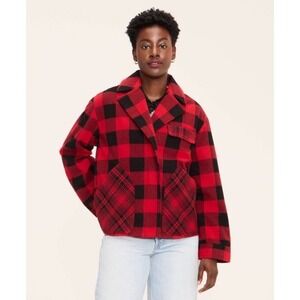 Women's Size Large Buffalo Check Melton Jacket - Woolrich - Red Black